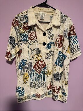 BLAST Missy Short Sleeve Top in Cream with Multicolor Splatter